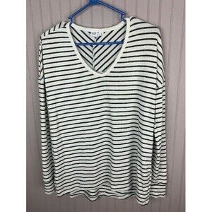 Gap Size XS Sweater Womens Soft Knit Long Sleeve Back White Striped Hi Low Hem